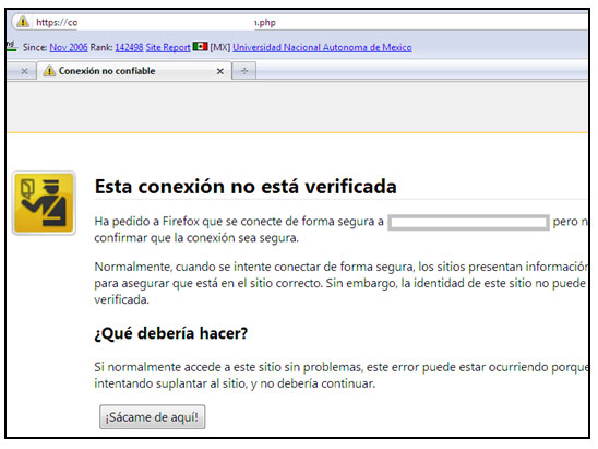 Firefox advierte de un sitio no seguro