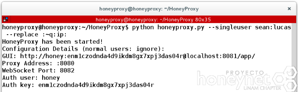 Figura 14. Ejecución de HoneyProxy para remplazar la URL