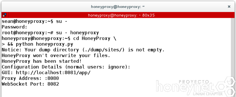 Figura 7. Ejecución básica de HoneyProxy (autenticación anónima)